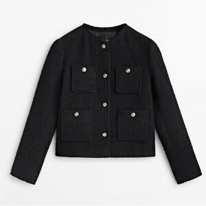 NWT Massimo Dutti Textured Cropped Jacket with Four Pockets